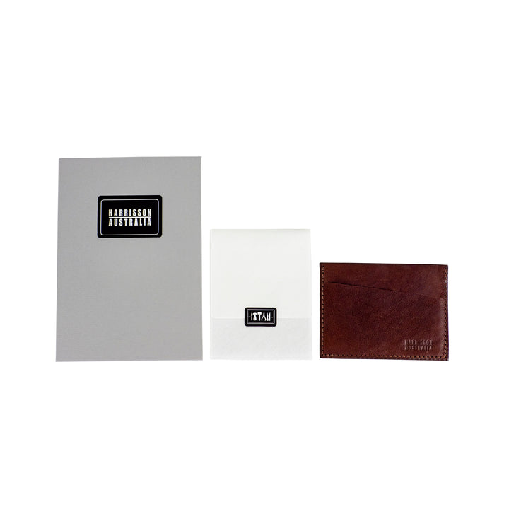 Three Pocket Brown Leather Card Sleeve Wallet - Harrisson Australia
