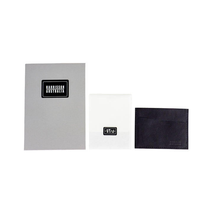 Three Pocket Black Leather Card Sleeve Wallet - Harrisson Australia