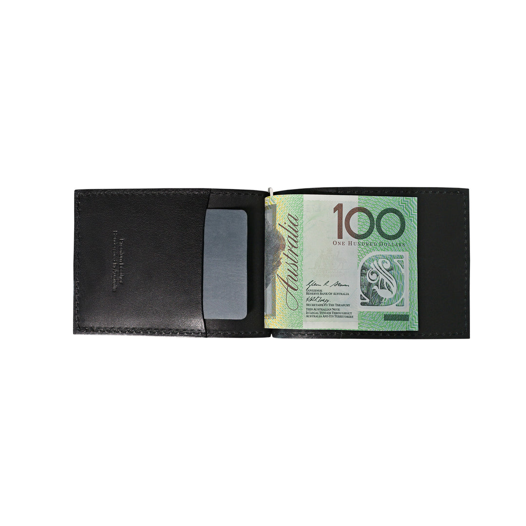 Leather Billfold Wallet Black With Grey Stitching