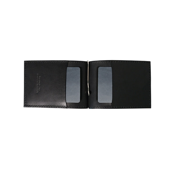 Leather Billfold Wallet Black With Grey Stitching