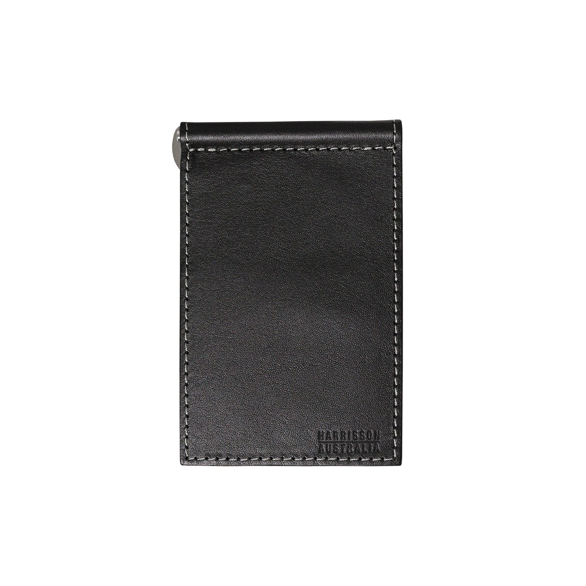 Leather Billfold Wallet Black With Grey Stitching – Harrisson Australia