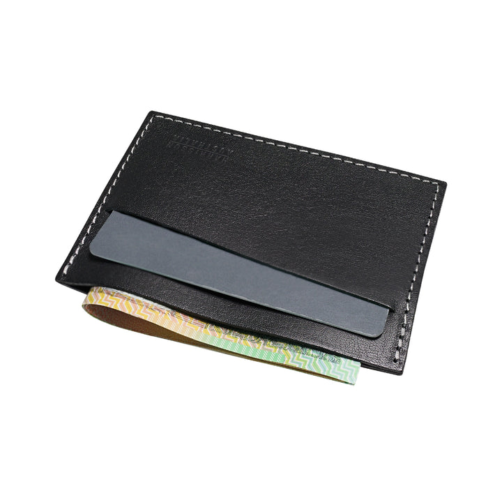 Black Leather Card Sleeve Wallet With Grey Stitching