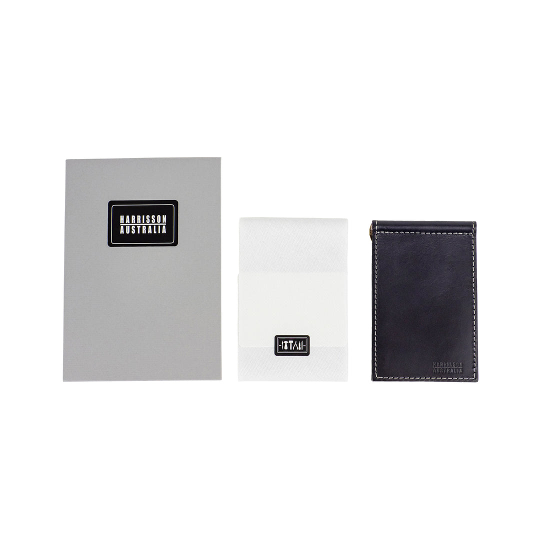 Leather Billfold Wallet Black With Grey Stitching - Harrisson Australia